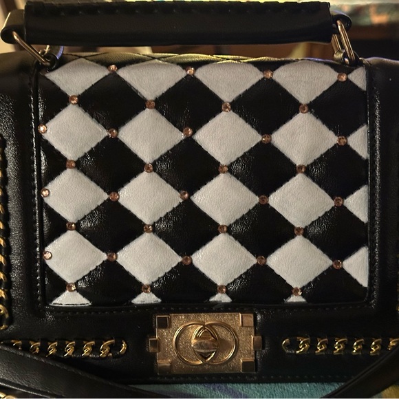 Black & White Checkered Chanel “Le Boy” Style Gold Champagne Swarovski Crystal - Picture 13 of 17